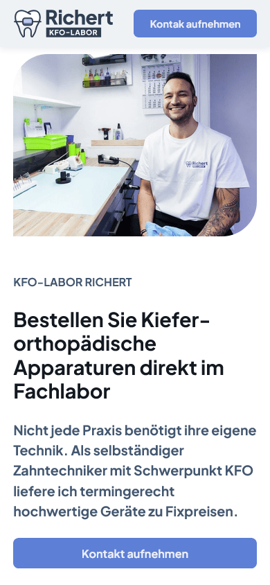 Mobile Ansicht der von bombig.net entwickelten Website für KFO-Labor Richert