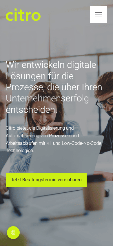 Mobile Ansicht der von bombig.net entwickelten Website von Citro Digital Solutions
