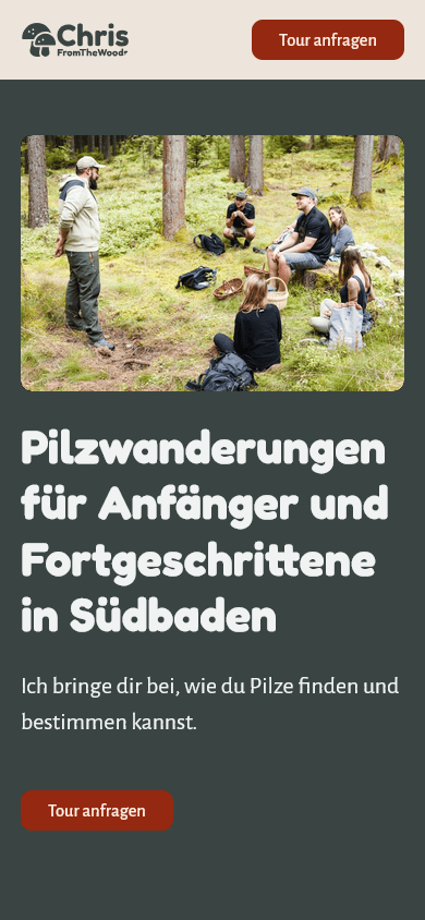 Mobile Ansicht der von bombig.net entwickelten Website von Chris from the Woods