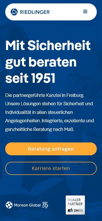 Mobile Ansicht der von bombig.net entwickelten Website von Riedlinger Steuerberater