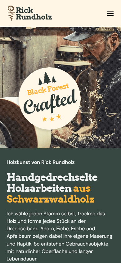 Mobile Ansicht der von bombig.net entwickelten Website von Rick Rundholz